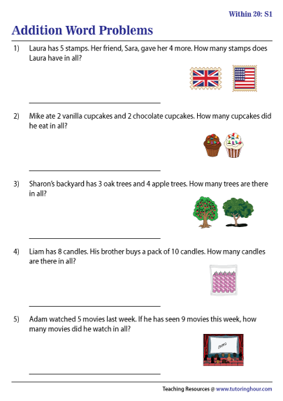 Addition Within 20 Word Problems