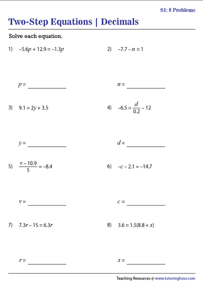 Two-Step Equations with Decimals