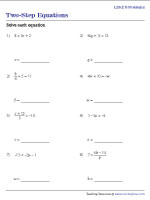 Two-Step Equations - Level 2 - 8 Problems per Page