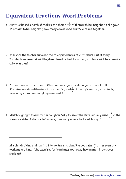 Equivalent Fractions Word Problems