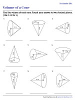Volume of Cones - Decimals - Easy - Customary