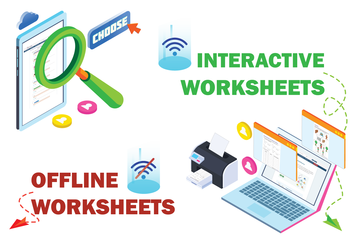 Online worksheets, Offline worksheets banner