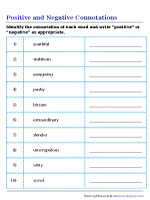 Positive and Negative Connotations Worksheets