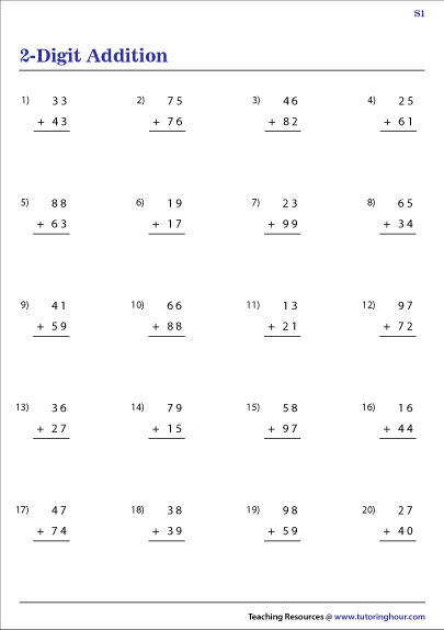 2 digit addition worksheets