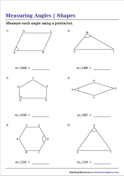 Measuring Angles in Shapes Worksheet