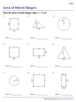 area of 2d shapes mixed worksheets