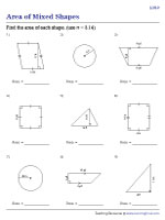 area of 2d shapes mixed worksheets