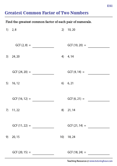 Finding Common Factors Of Two Numbers Worksheet