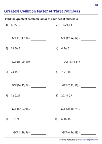Gcf And Lcm Of 3 Numbers Worksheet
