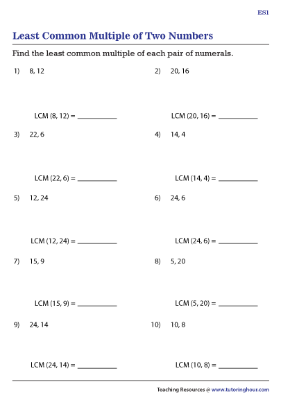 LCM of Two Numbers Worksheets