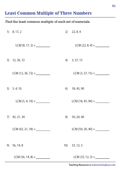 Lcm Of 3 Numbers Worksheet