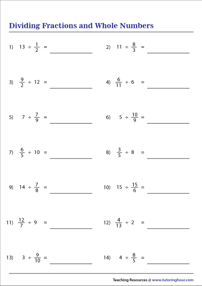 Dividing Fractions Worksheets