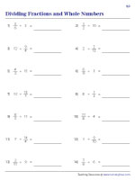 Dividing Fractions and Whole Numbers Worksheets