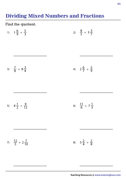 Dividing Fractions And Mixed Numbers Worksheets 6th Grade With Answers