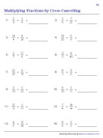 Multiplying Fractions by Cross Cancelling Worksheets