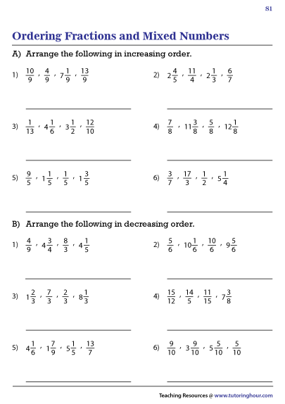 ordering-fractions-and-mixed-numbers-worksheets