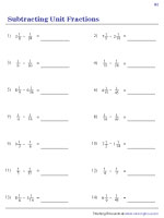 Subtracting Unit Fractions Worksheets