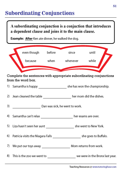 Conjunctions Worksheet For Class 4