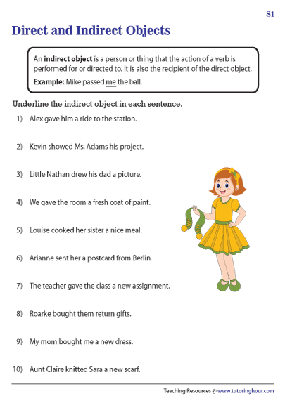 Direct And Indirect Object Printable Worksheets