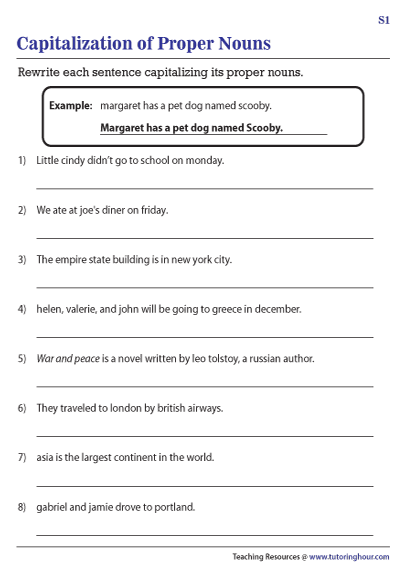 Capitalizing Proper Nouns Worksheet Worksheets For Kindergarten