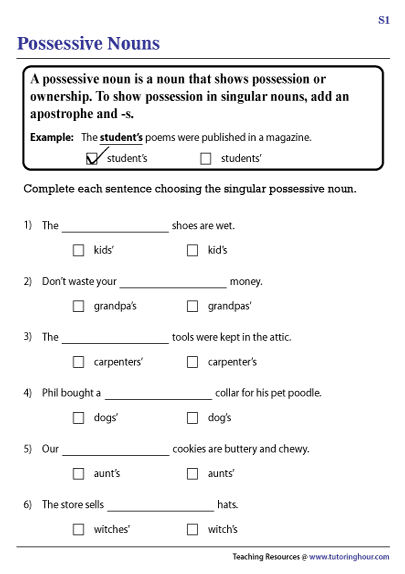 possessive nouns worksheet
