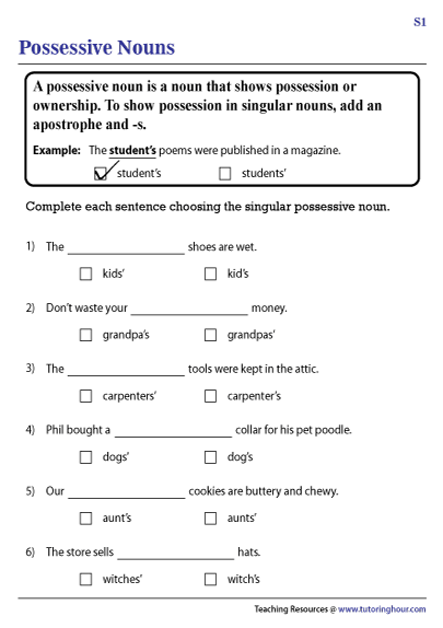 Possessive Nouns Worksheets 3rd Grade