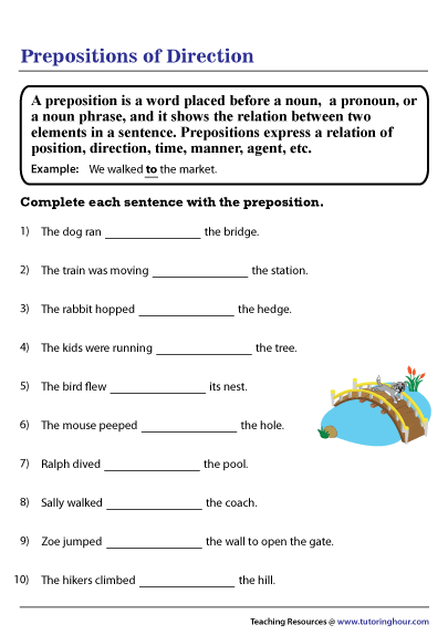 Prepositions of Direction Worksheet