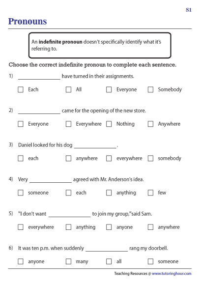 worksheets-indefinite-pronouns