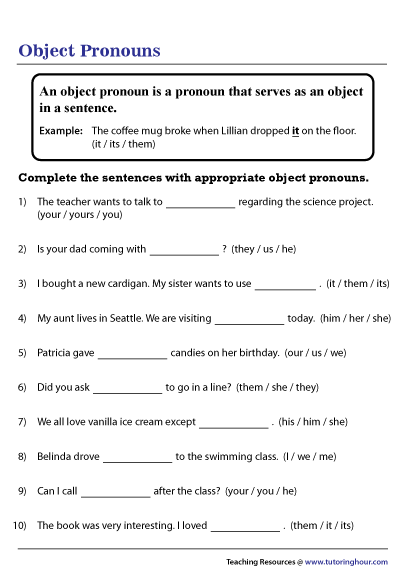 Object Pronouns Worksheet