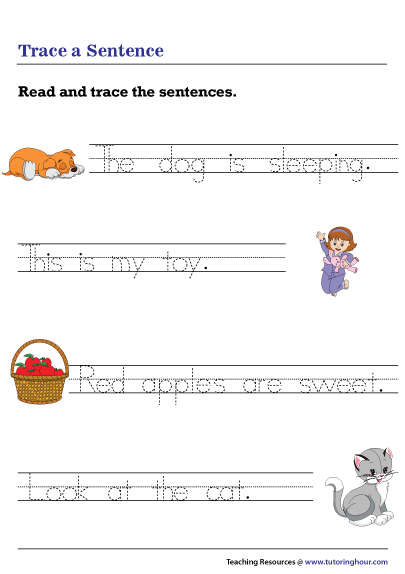 Tracing Sentences Worksheets For Preschool And Kindergarten K5 Learning 