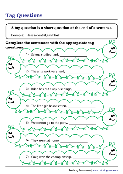 writing tag question worksheet