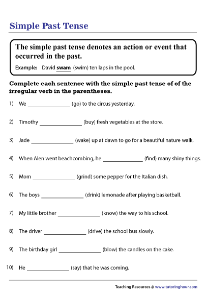 Simple Past Tense Worksheet