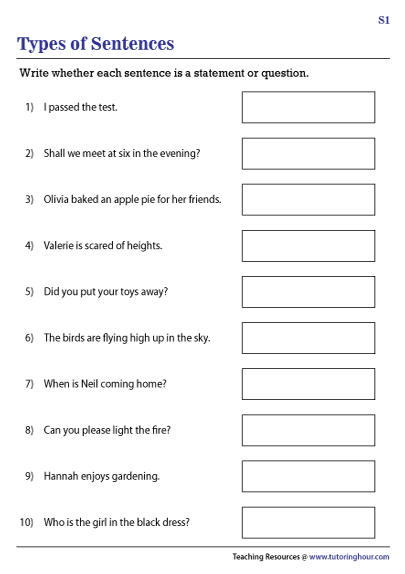 Free Printable Statements And Questions Worksheets