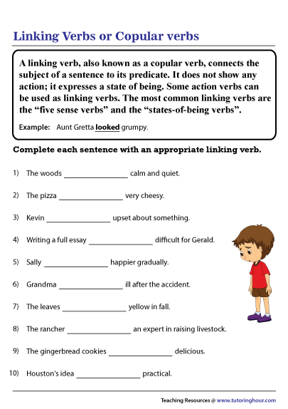 Action Linking Verbs Worksheets K5 Learning Action Verb And Linking 