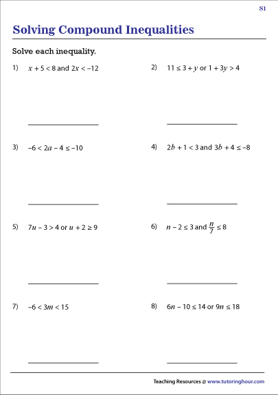Solving compound inequalities worksheet with answers