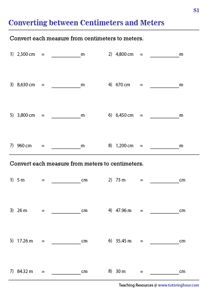 Convert between Centimeters and Meters Worksheets
