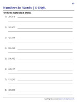 6 digit numbers in words worksheets