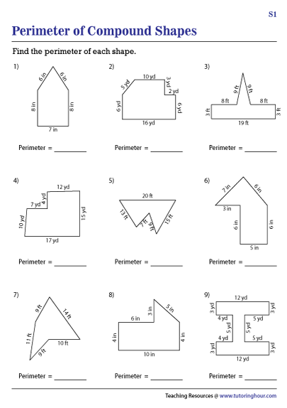 perimeter of compound shapes composite figures worksheets
