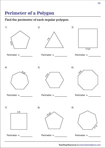 Perimeter of Regular Polygons Worksheets