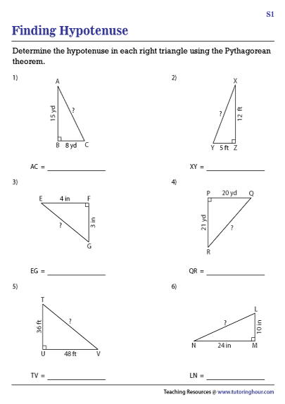 Right Triangles, Hypotenuse, Pythagorean Theorem Examples and