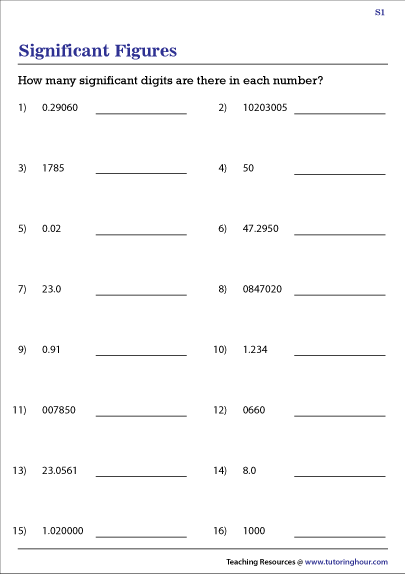 Significant Figures Worksheets