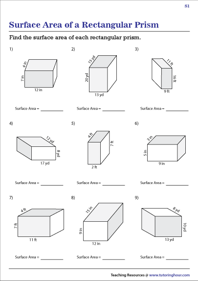 surface area of prism worksheet with answers
