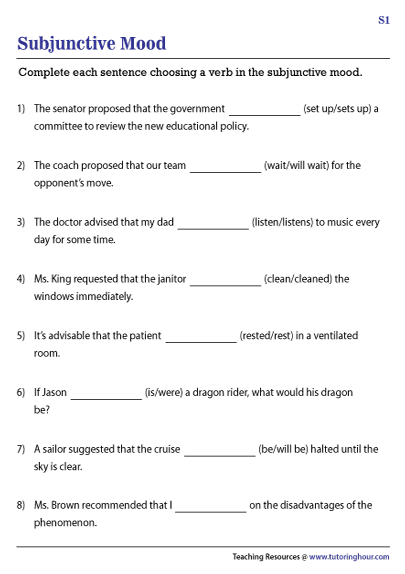 Subjunctive Mood Worksheets With Answers Pdf