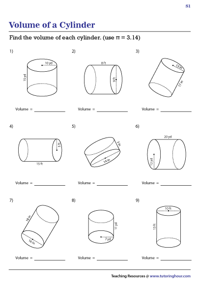 Volume Of Cylinders Worksheets