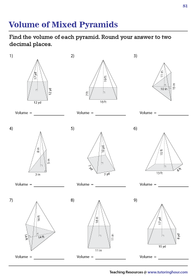 Volume of Pyramids Worksheets
