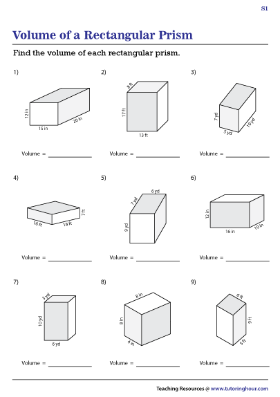 Volume Of Rectangular Prisms Worksheets