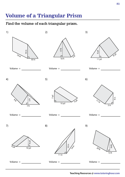 Volume Of Triangular Prisms Worksheets