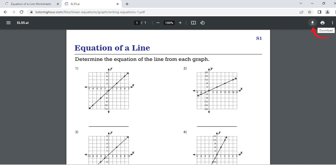 Linear Equation of a Line Worksheets