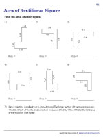 Area of Rectilinear Figures - L-Shapes - Easy - Customary