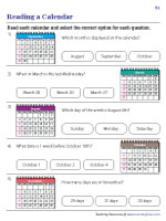 Reading Monthly Calendars Quiz